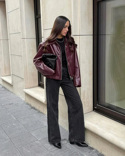 Damen Weinlese Rote Jacke | Mit Reißverschluss