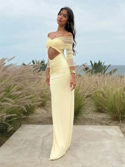 Schulterfreies Maxikleid mit Cut-Out und langen Ärmeln für Damen