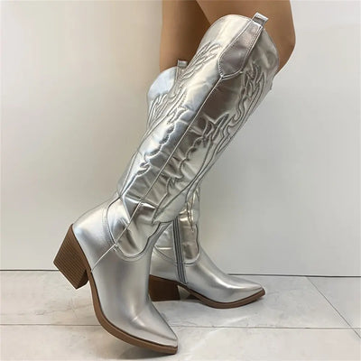 Damen Cowboystiefel kniehoch - Veganes Leder - Westernlook
