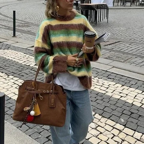 Mikah | Damen Gestreifter Strickpullover