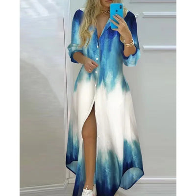 Franzine – Langärmliges Maxikleid mit Knopfleiste