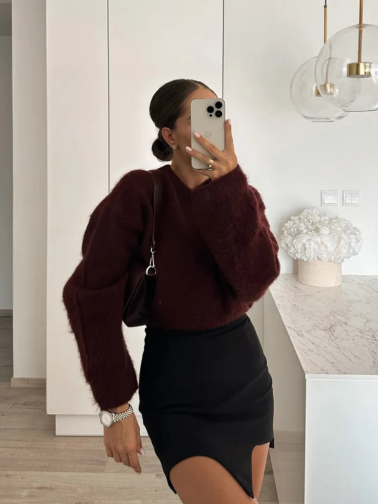 Frieda | Luxuriöser weicher burgunderfarbener Damenpullover