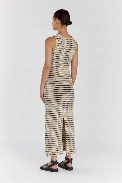 Leniva – Ärmelloses Strick-Maxikleid mit geometrischen Streifen