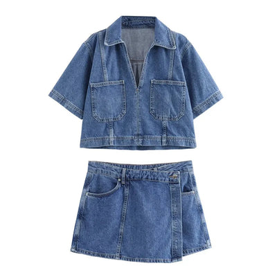 Jadwiga – Denim-Set mit V-Ausschnitt