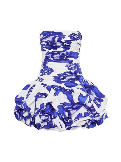 Schulterfreies Mini Kleid mit Ballonrock und floralem Muster für Damen