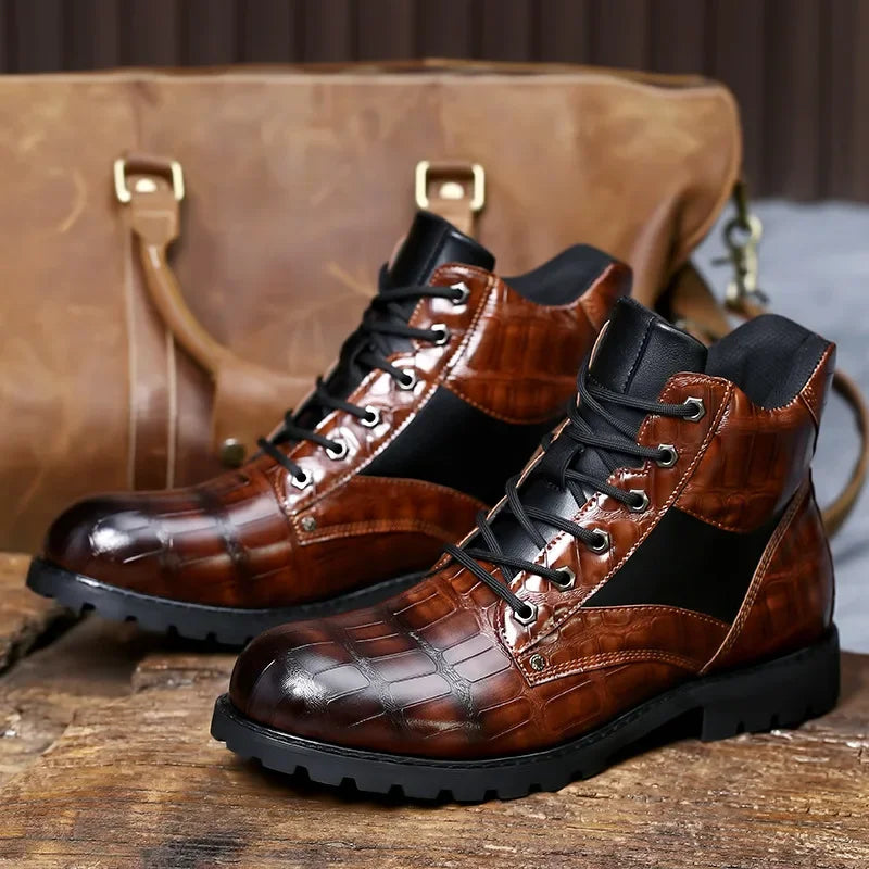 DANE FERRARA CROC LEATHER BOOTS