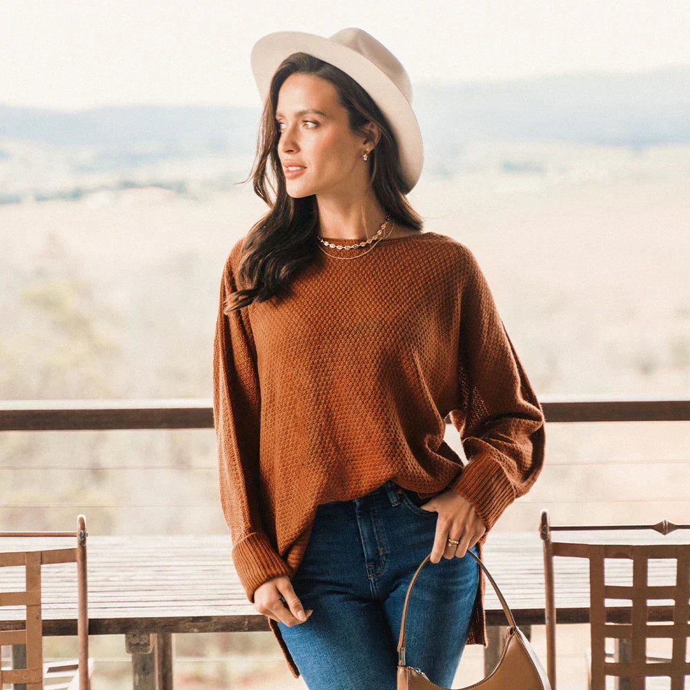 Relaxter Pullover mit geteiltem Saum für Damen