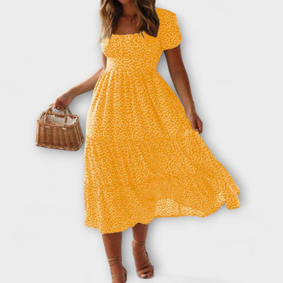 Retro Floral Puff Sleeve Maxi Dress