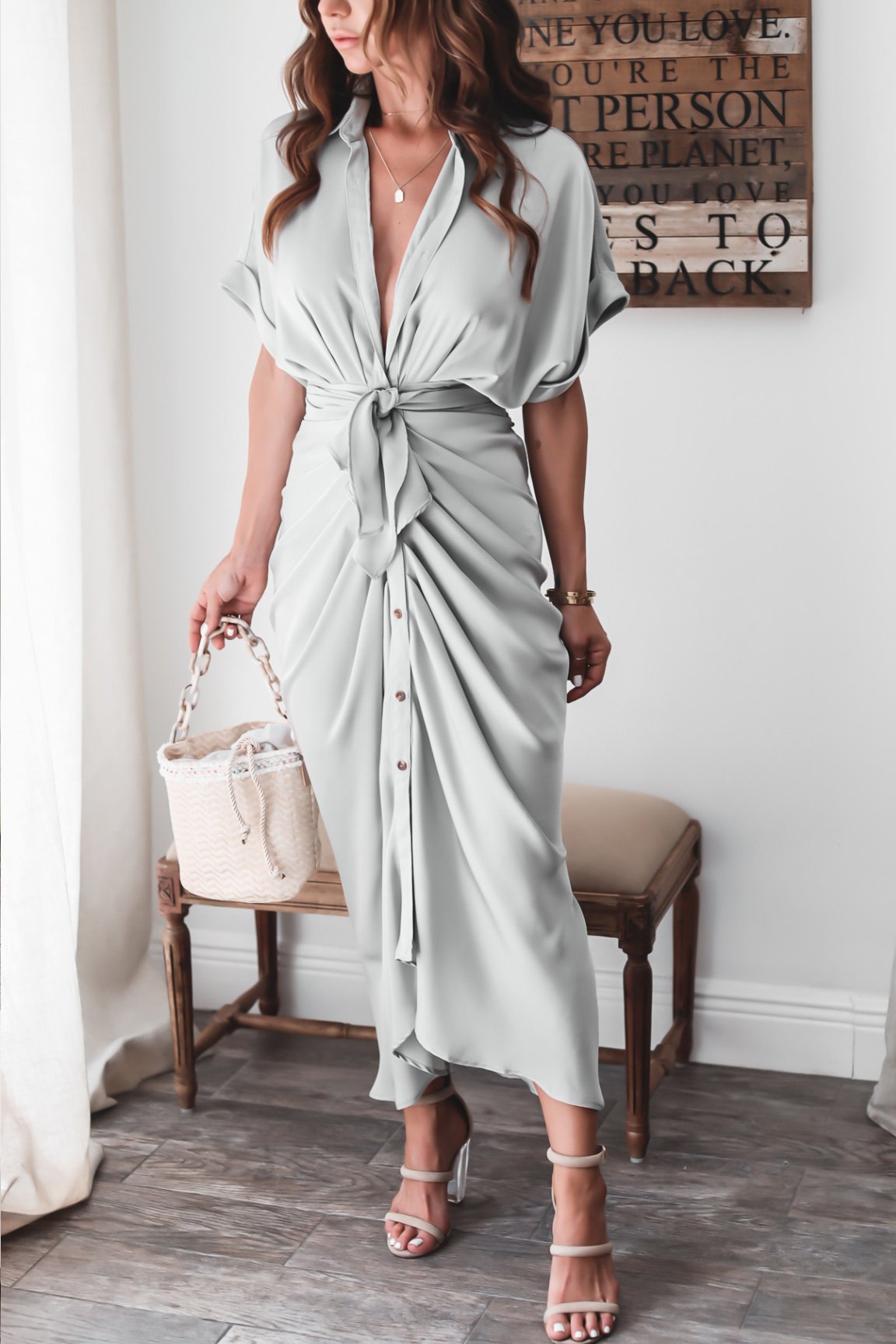 Damen Midikleid aus Baumwolle mit figurbetontem Schnitt und Knopfleiste