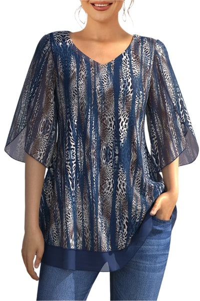 Yunari – Transparente Chiffonbluse mit Animalprint