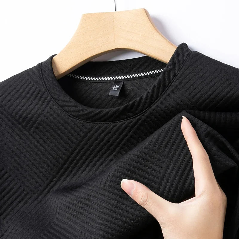 Stefan | Geometrisch gemusterte Comfort Herren Jacquard Crewneck T-Shirts