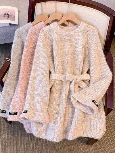 Lockeres Rundhals-Pullover-Kleid für Damen