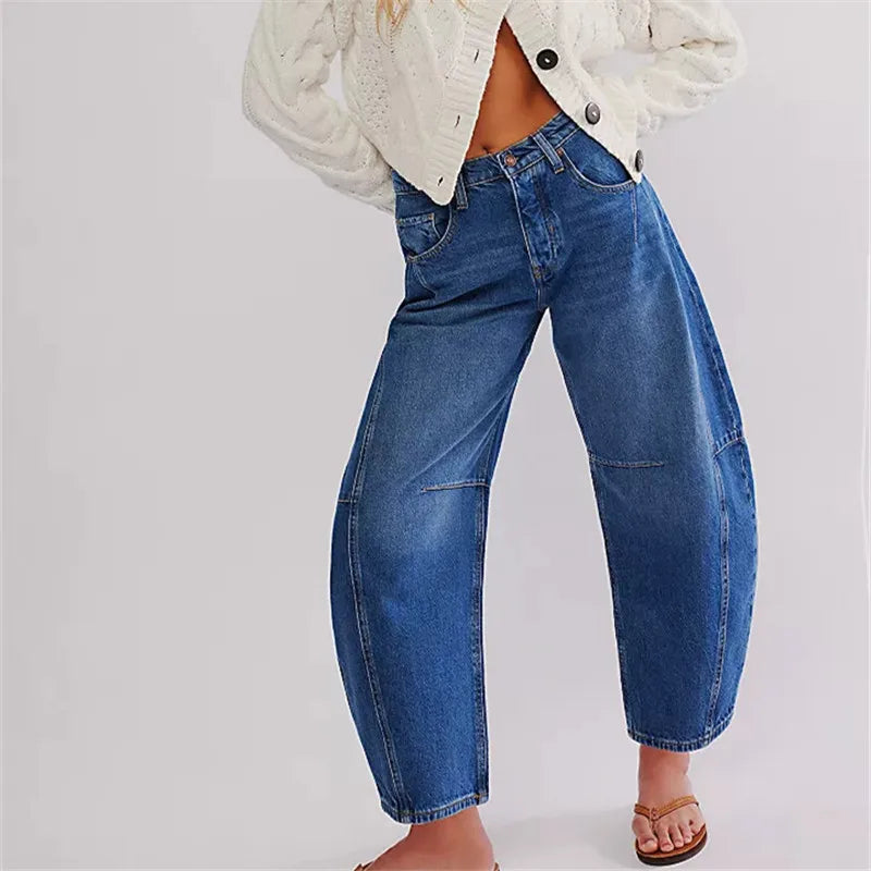 Damen-Baggy-Jeans mit elastischem Beinabschluss