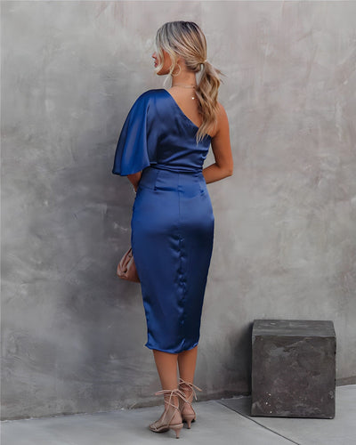 Damen Kleid Satinkleid Asymmetrisch Ärmellos Für Sommer