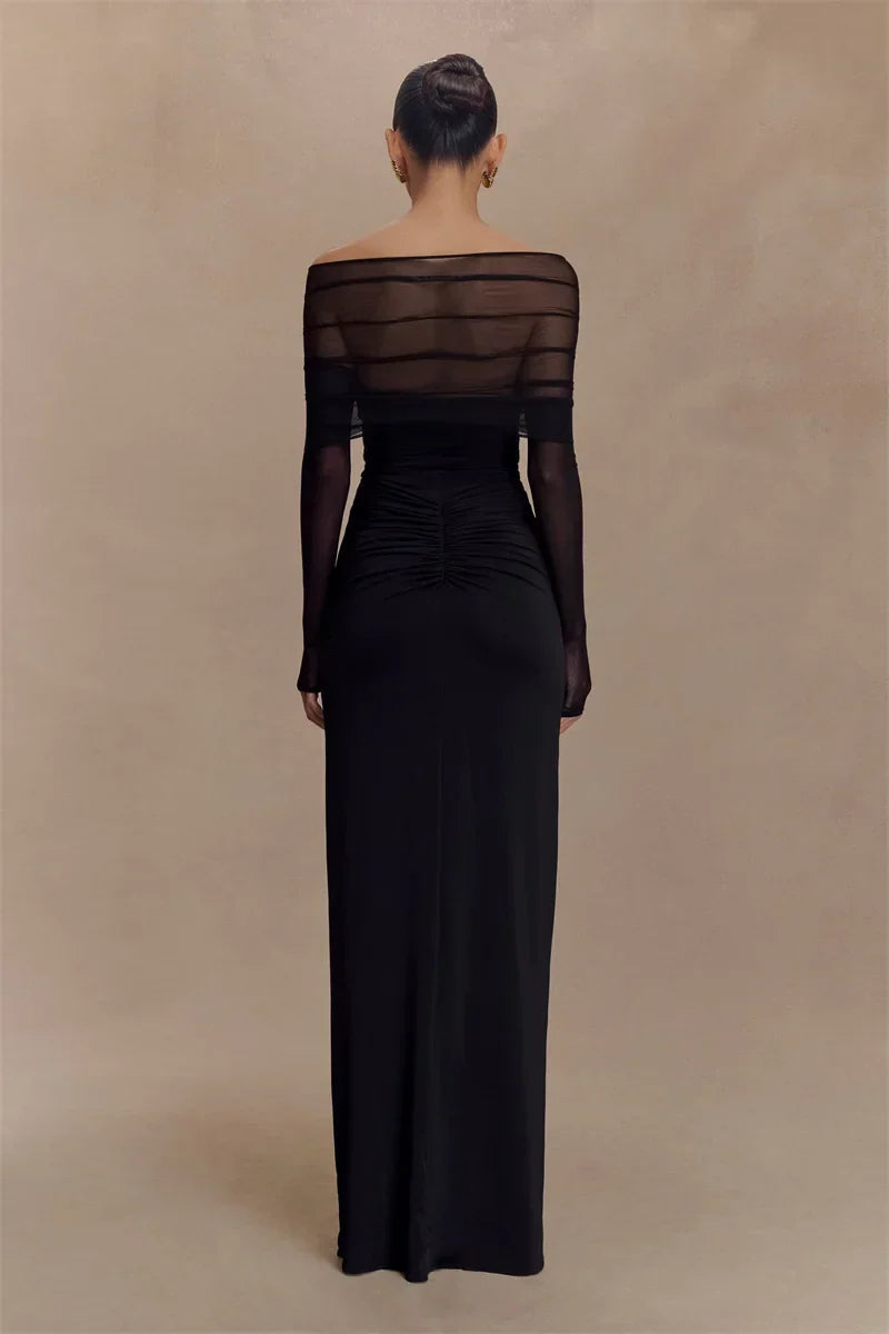 Schulterfreies Maxikleid mit Cut-Out und langen Ärmeln für Damen