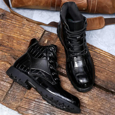 DANE FERRARA CROC LEATHER BOOTS