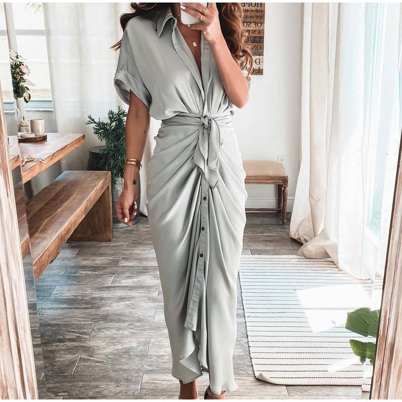 Damen Midikleid aus Baumwolle mit figurbetontem Schnitt und Knopfleiste