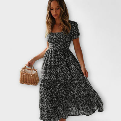 Retro Floral Puff Sleeve Maxi Dress