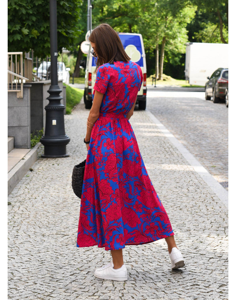 Freya | Auffälliges Midi-Kleid mit Blumenmuster und Taillengürtel