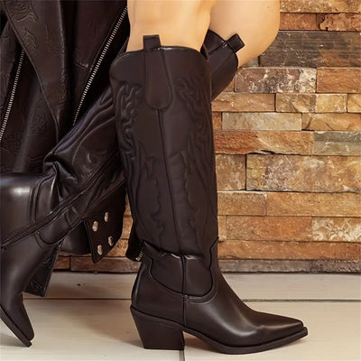 Damen Cowboystiefel kniehoch - Veganes Leder - Westernlook