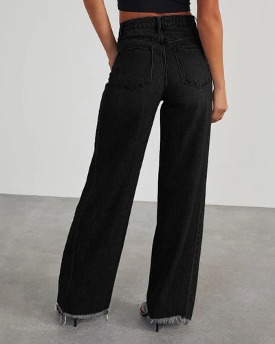 Damen-Weitbein-Jeans in Grau mit Raw-Hem