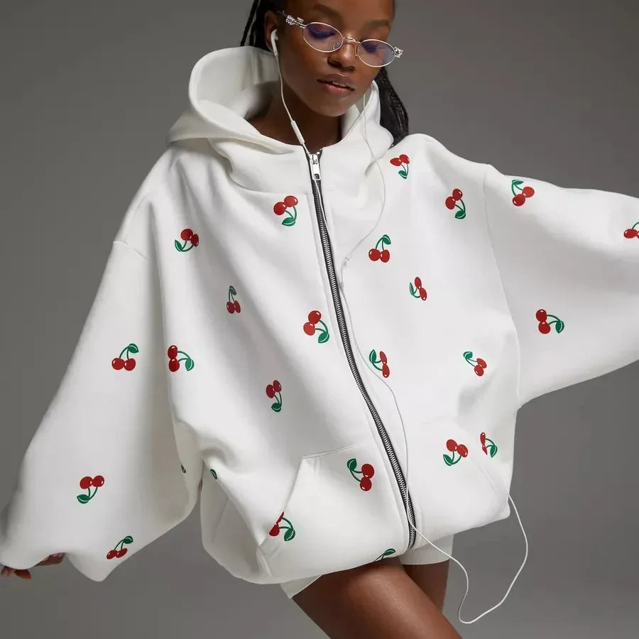 Kyra | Weiße Kirsche Motiv Damenjacke