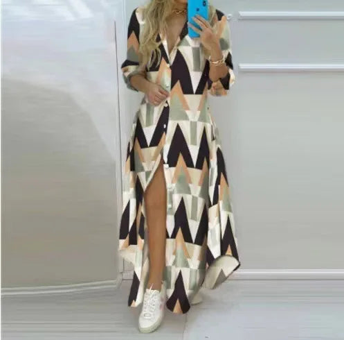 Franzine – Langärmliges Maxikleid mit Knopfleiste