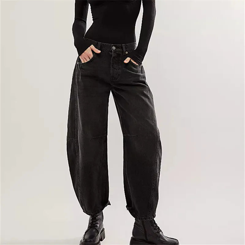 Damen-Baggy-Jeans mit elastischem Beinabschluss