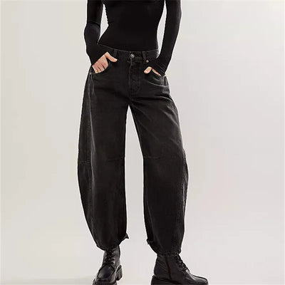Damen-Baggy-Jeans mit elastischem Beinabschluss