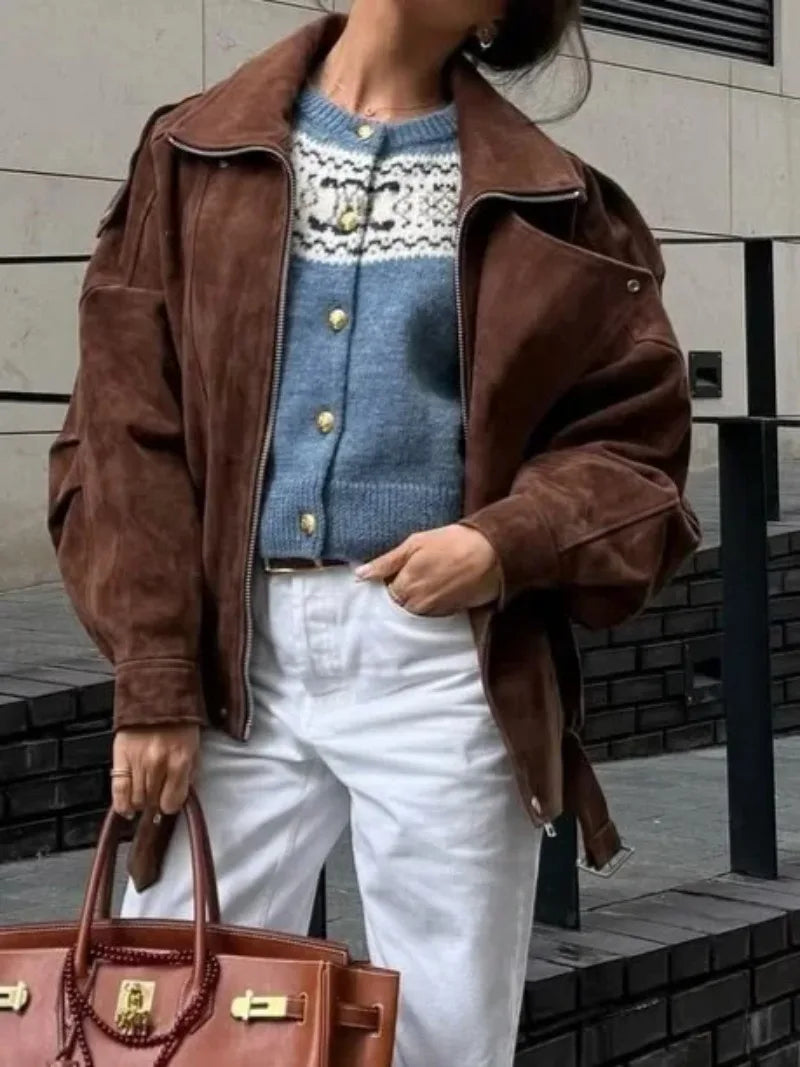 Carla | Braune Oversize-Jacke aus Wildleder für Damen