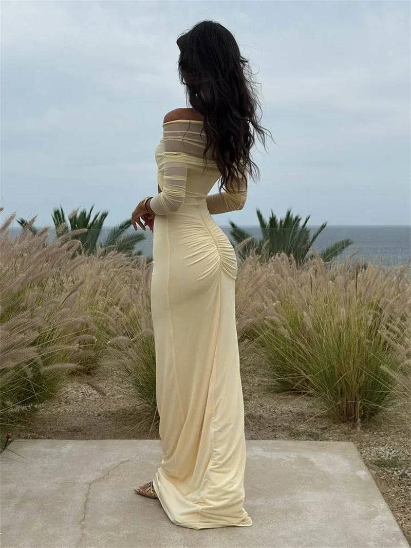 Schulterfreies Maxikleid mit Cut-Out und langen Ärmeln für Damen
