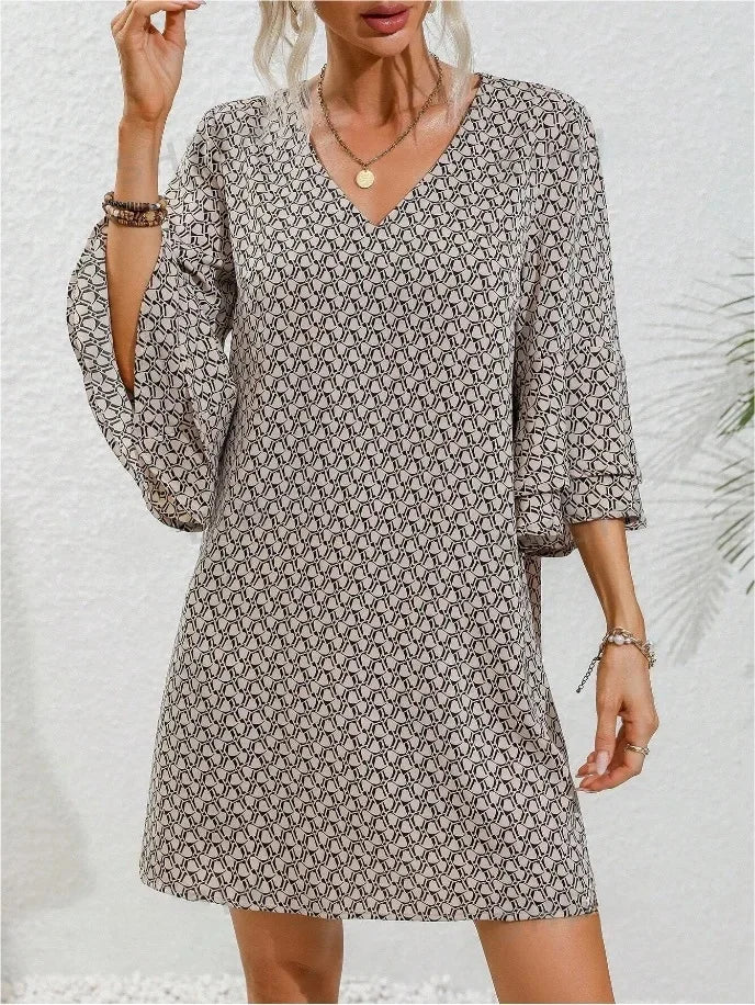Serena | Elegantes Damenkleid mit doppellagigem Print