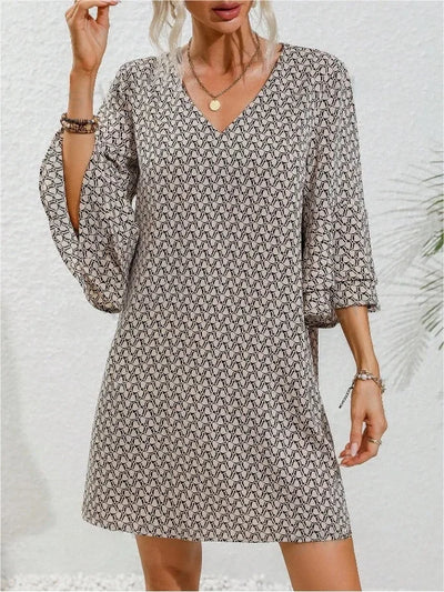Serena | Elegantes Damenkleid mit doppellagigem Print