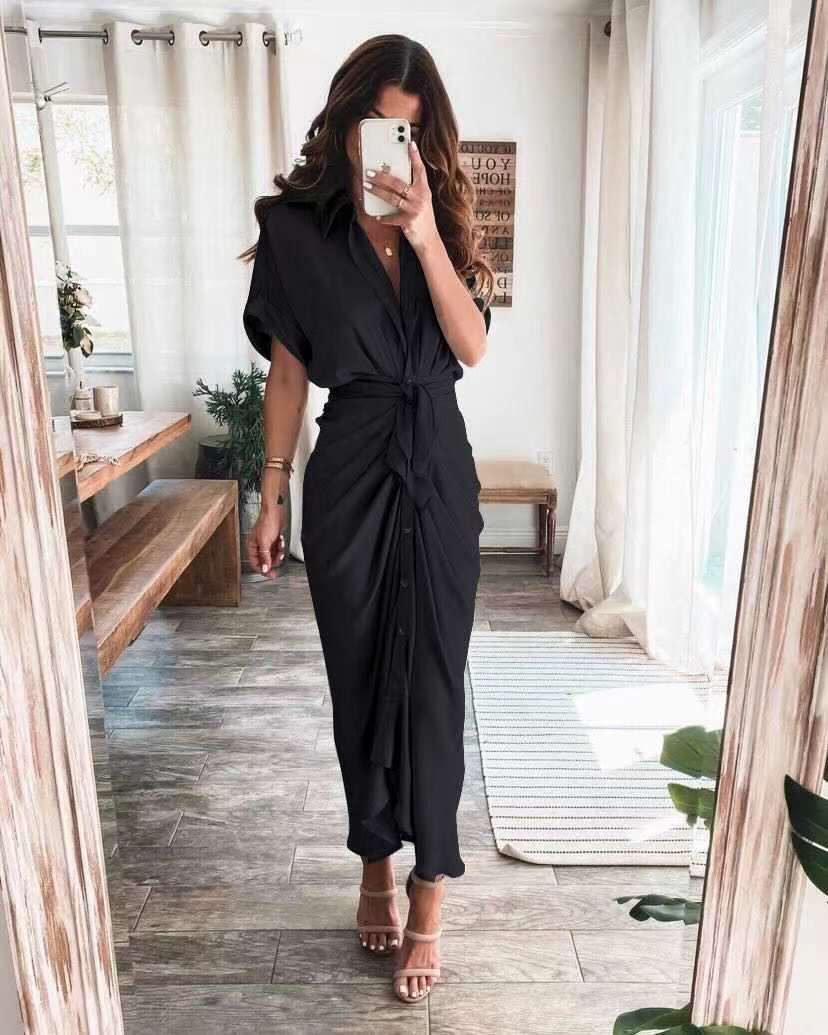 Damen Midikleid aus Baumwolle mit figurbetontem Schnitt und Knopfleiste