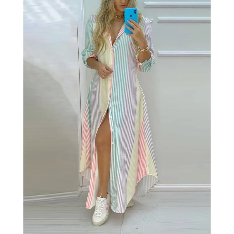 Franzine – Langärmliges Maxikleid mit Knopfleiste