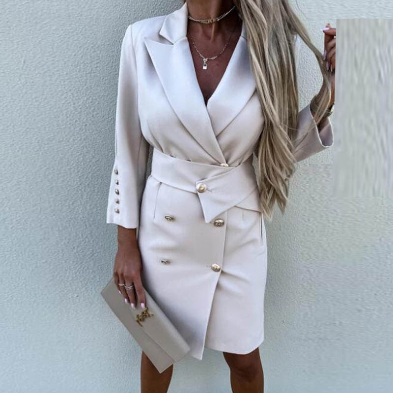 Damen Blazerkleid – Webstoff – Goldene Knöpfe – Tailliert – Eleganter Look