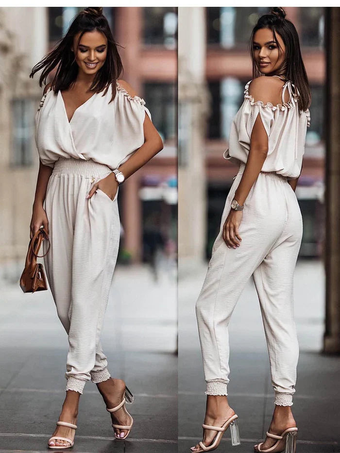 Vienna - Jumpsuit mit gerafften Schultern und gesmokten Manschetten