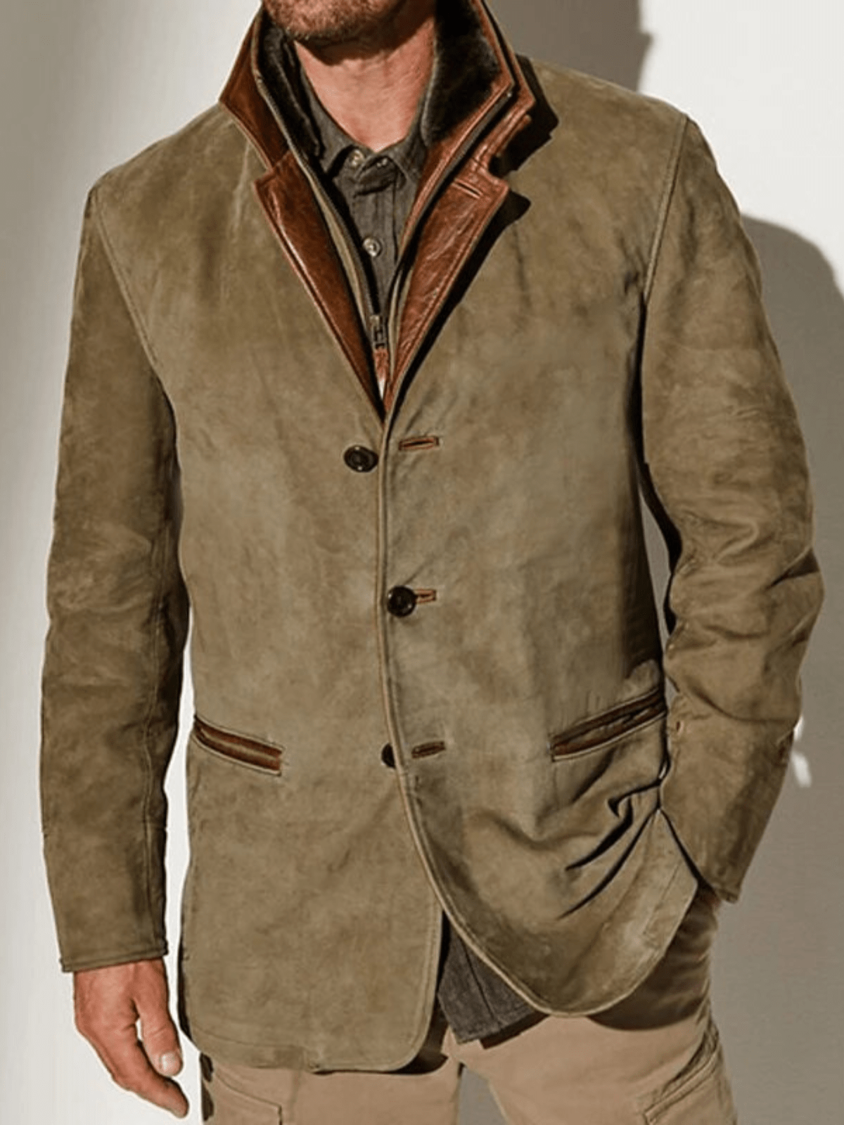SVEN VINTAGE-WILDLEDERJACKE MIT DOPPELKRAGEN