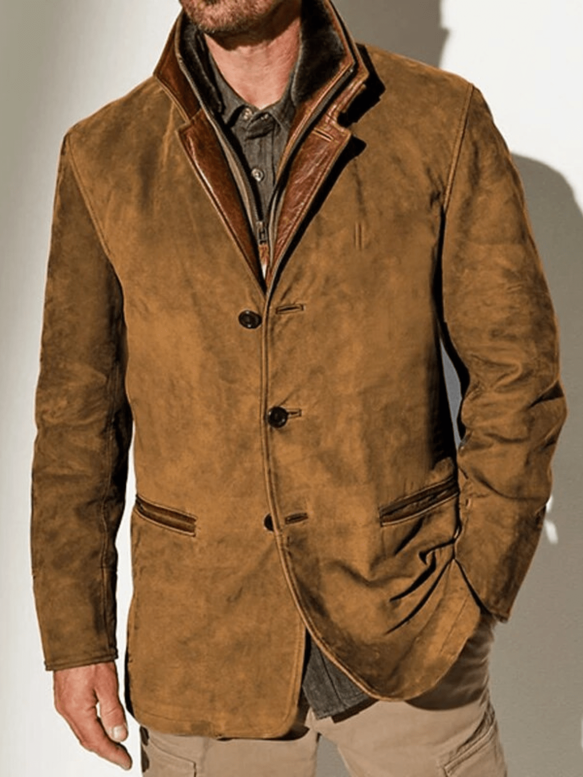 SVEN VINTAGE-WILDLEDERJACKE MIT DOPPELKRAGEN