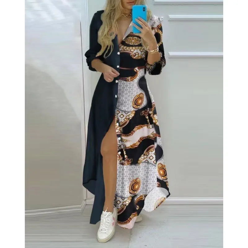 Franzine – Langärmliges Maxikleid mit Knopfleiste