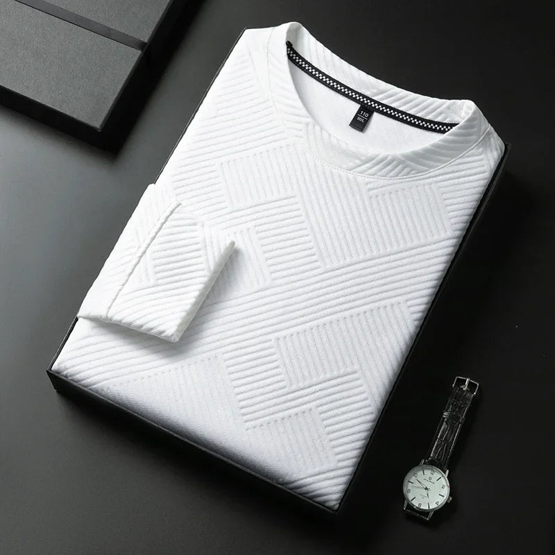 Stefan | Geometrisch gemusterte Comfort Herren Jacquard Crewneck T-Shirts
