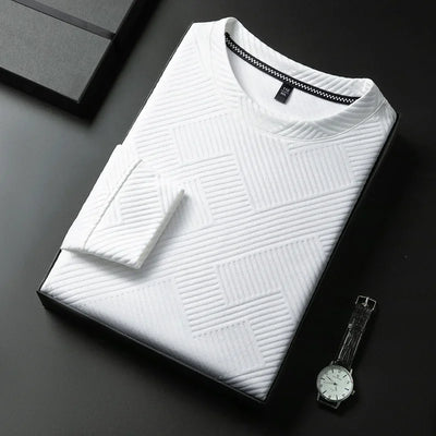 Stefan | Geometrisch gemusterte Comfort Herren Jacquard Crewneck T-Shirts