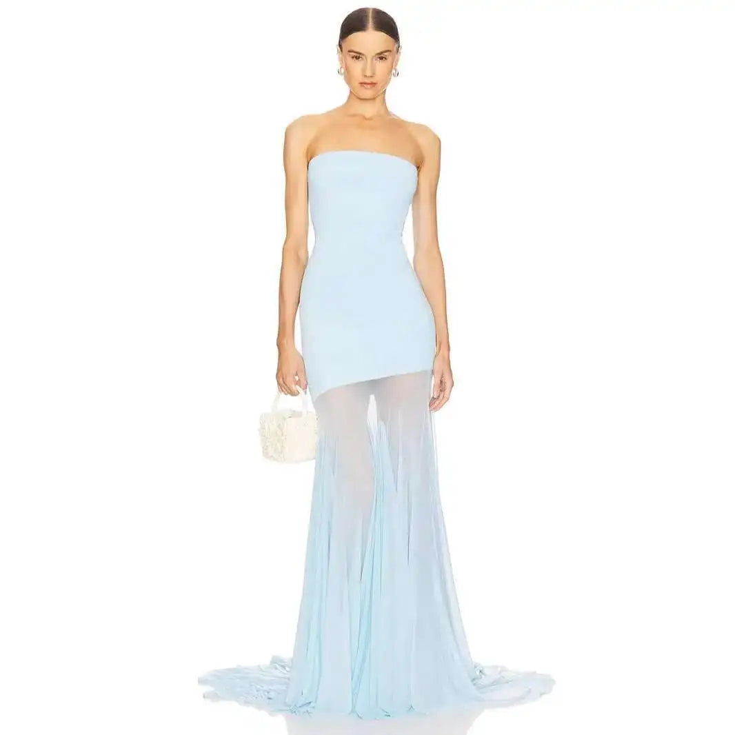Schulterfreies Maxikleid mit Tüllrock und figurbetontem Schnitt für Damen