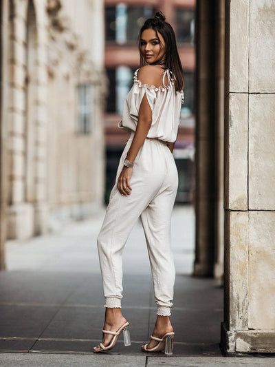 Vienna - Jumpsuit mit gerafften Schultern und gesmokten Manschetten