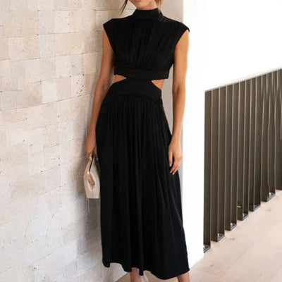 Ahzi – Ärmelloses, ausgestelltes Kleid mit hohem Ausschnitt und Cut-out-Taille