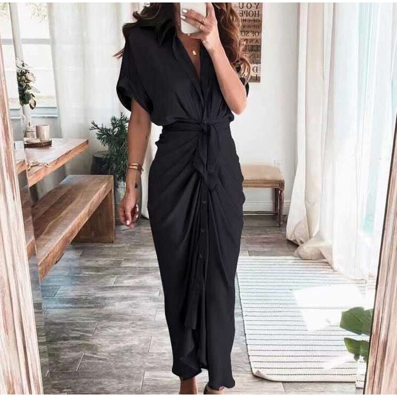 Damen Midikleid aus Baumwolle mit figurbetontem Schnitt und Knopfleiste