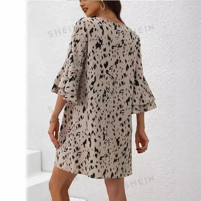 Serena | Elegantes Damenkleid mit doppellagigem Print