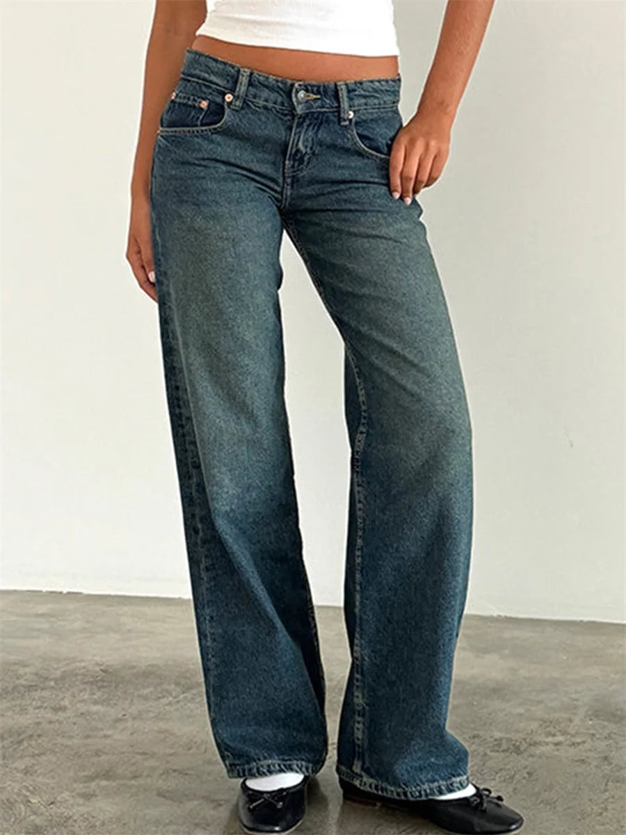Damen-Weitbein-Jeans im Vintage-Look