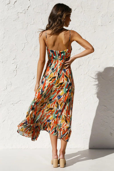 Isla | Midi Dress with Sunset Brushstroke Design