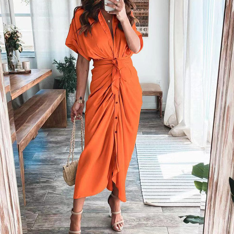 Damen Midikleid aus Baumwolle mit figurbetontem Schnitt und Knopfleiste
